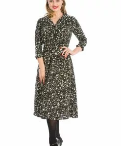 Banned Winter Blooms 40's A-Line Dress Black