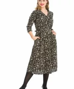 Banned Winter Blooms 40's A-Line Dress Black
