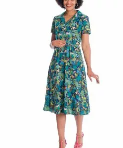 New In Banned Forest 50's Swing Dress Blue