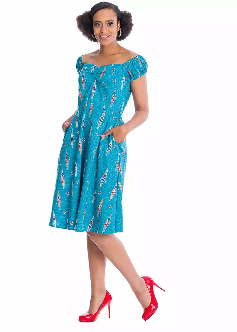 Banned Regatta Girl Boats 50's Swing Dress Blue New In 4 Banned Regatta Girl Boats 50's Swing Dress Blue New In