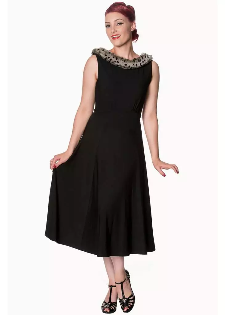 Banned Cara Faux Fur 50's Swing Dress Black 3 Banned Cara Faux Fur 50's Swing Dress Black
