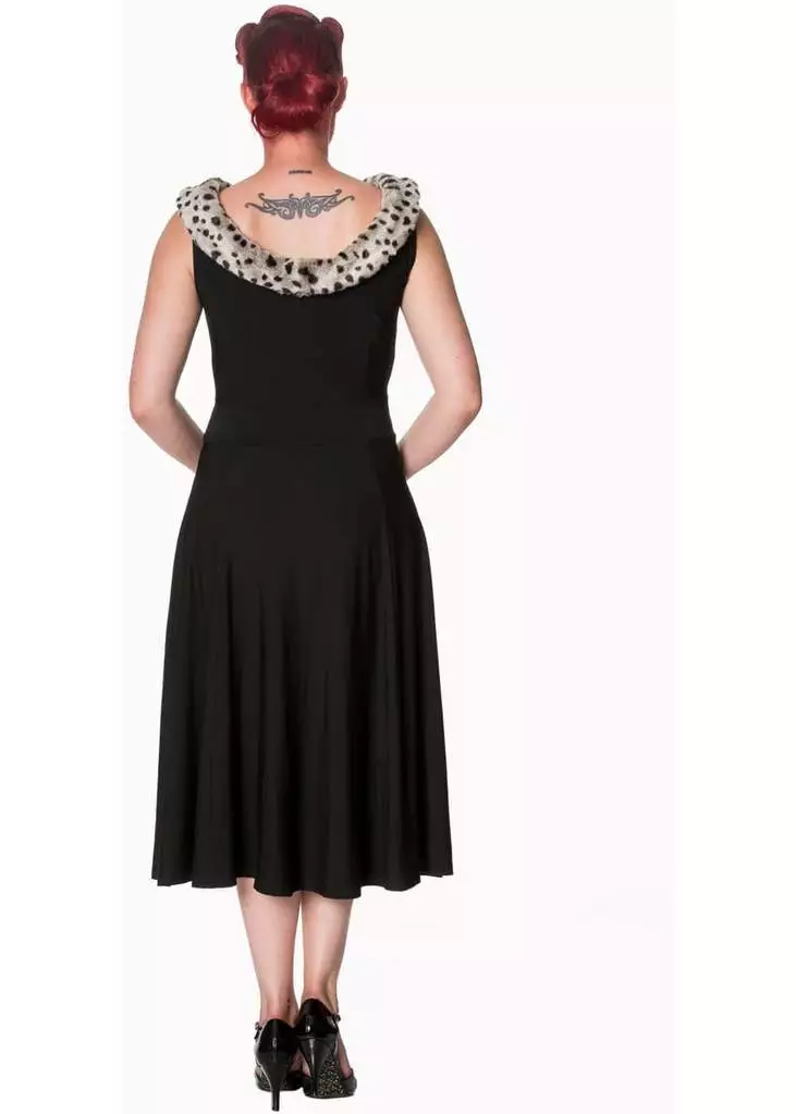 Banned Cara Faux Fur 50's Swing Dress Black 4 Banned Cara Faux Fur 50's Swing Dress Black