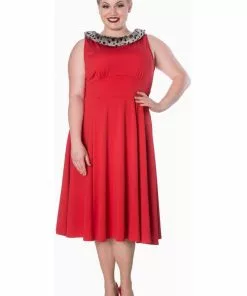 New In Banned Cara Faux Fur 50's Swing Dress Red