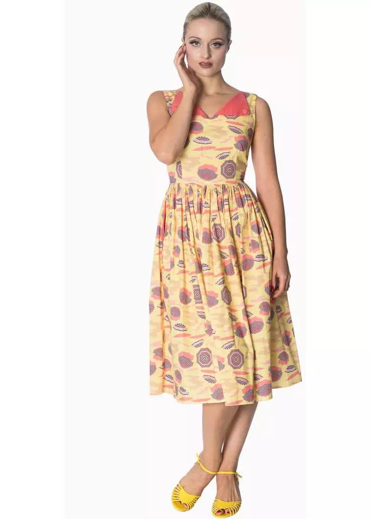 Banned Parasol All Over 50's Swing Dress Cream New In 6 Banned Parasol All Over 50's Swing Dress Cream New In