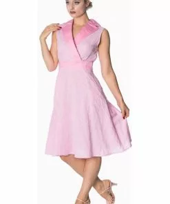 New In Banned Grease Gingham 50's Diner Jurk Roze