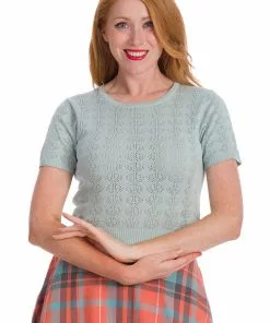 New In Banned Bow Pointelle 40's Top Green