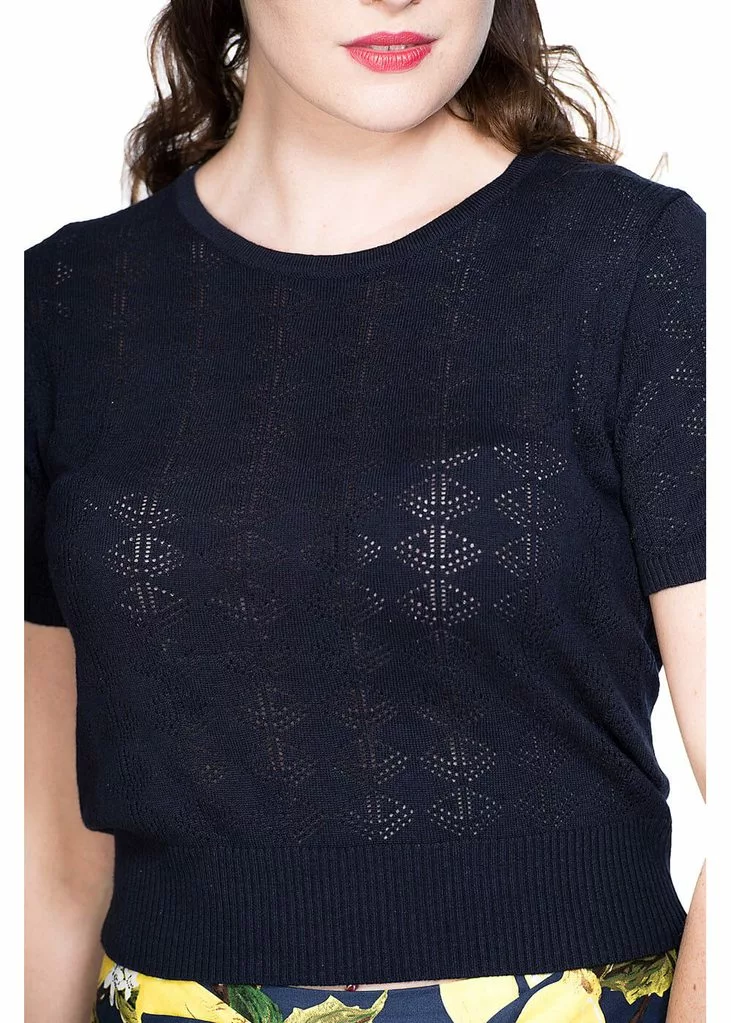 New In Banned Pointelle 50's Jumper Navy 4 New In Banned Pointelle 50's Jumper Navy