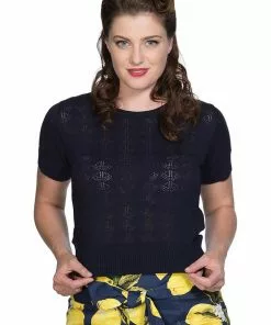 New In Banned Pointelle 50's Jumper Navy