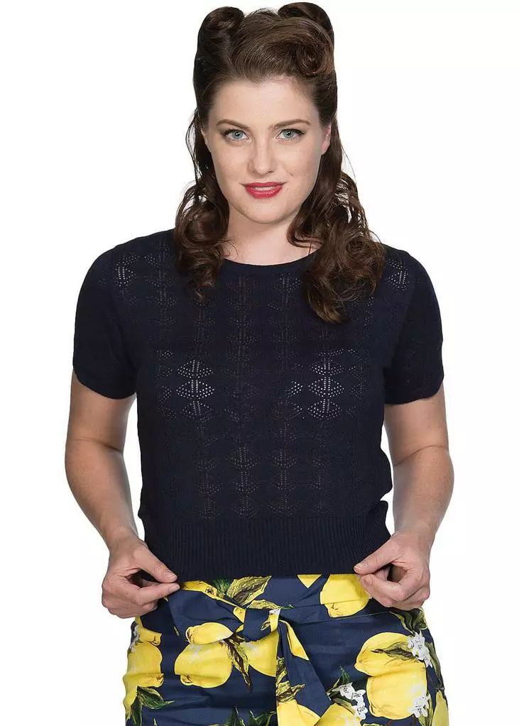 New In Banned Pointelle 50's Jumper Navy 3 New In Banned Pointelle 50's Jumper Navy