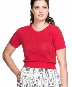 Banned Pointelle 50's Jumper Red New In