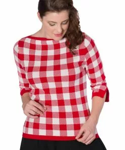 Banned Check Me 40's Jumper Top Red New In