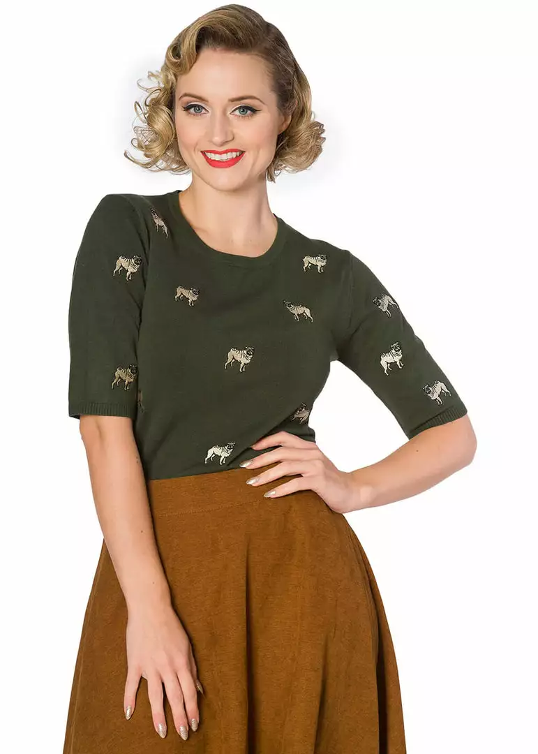 New In Banned Pug Dog 40's Jumper Green 3 New In Banned Pug Dog 40's Jumper Green