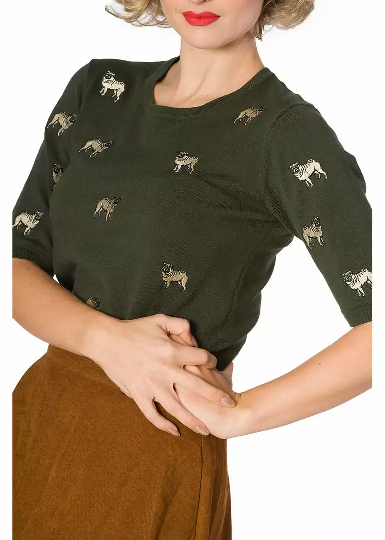 New In Banned Pug Dog 40's Jumper Green 4 New In Banned Pug Dog 40's Jumper Green