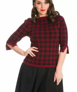 New In Banned Houndstooth 60's Jumper Burgundy Color