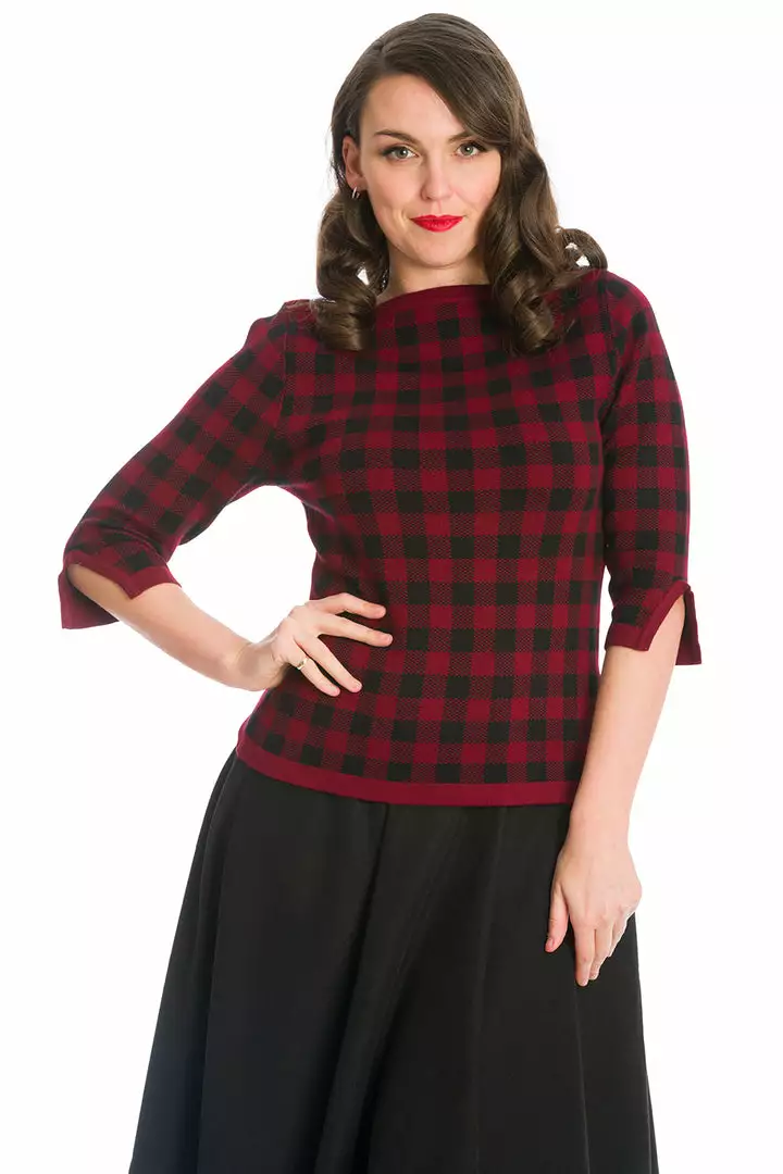 New In Banned Houndstooth 60's Jumper Burgundy Color 4 New In Banned Houndstooth 60's Jumper Burgundy Color