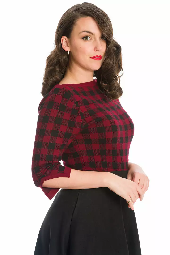 New In Banned Houndstooth 60's Jumper Burgundy Color 3 New In Banned Houndstooth 60's Jumper Burgundy Color