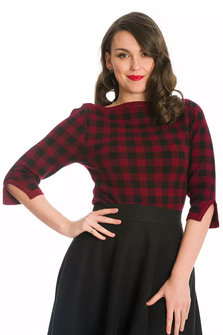 New In Banned Houndstooth 60's Jumper Burgundy Color 5 New In Banned Houndstooth 60's Jumper Burgundy Color