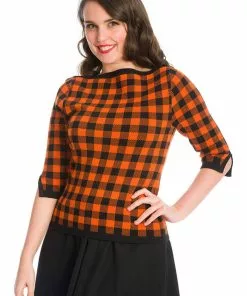 Banned Houndstooth 60's Jumper Orange Color