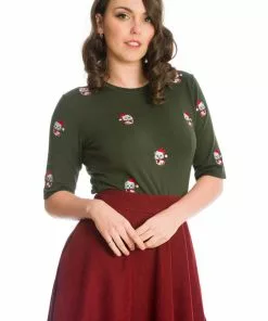 New In Banned Holly Christmas Cat 40's Jumper Green