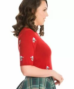 New In Banned Holly Christmas Cat 40's Jumper Red