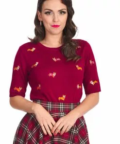 Banned Queens Corgi 50's Jumper Top Burgundy New In 9 Banned Queens Corgi 50's Jumper Top Burgundy New In