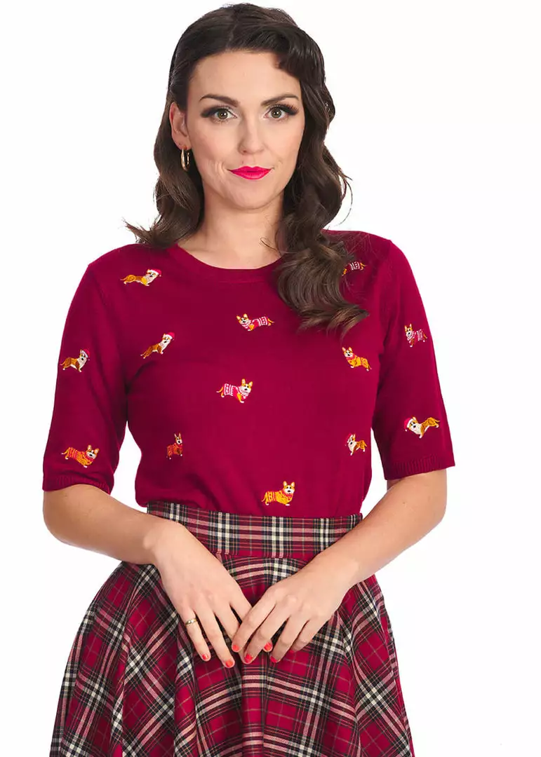 Banned Queens Corgi 50's Jumper Top Burgundy New In 5 Banned Queens Corgi 50's Jumper Top Burgundy New In