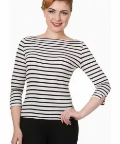 New In Banned Modern Love Stripe 50's Top Zwart Met Wit