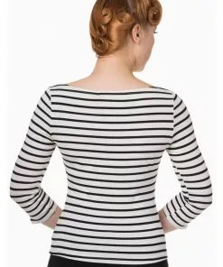 New In Banned Modern Love Stripe 50's Top Zwart Met Wit