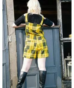 Banned Lifes Too Short Tartan Playsuit Yellow