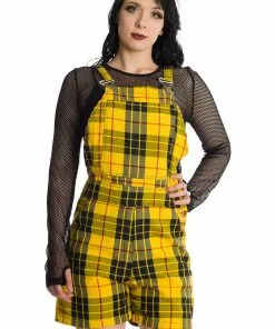 Banned Lifes Too Short Tartan Playsuit Yellow