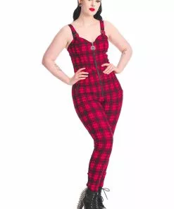 Banned Lenore Tartan 80's Jumpsuit Red New In