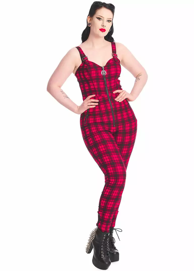 Banned Lenore Tartan 80's Jumpsuit Red New In 3 Banned Lenore Tartan 80's Jumpsuit Red New In