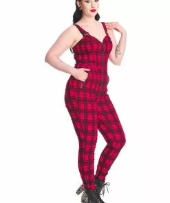 Banned Lenore Tartan 80's Jumpsuit Red New In