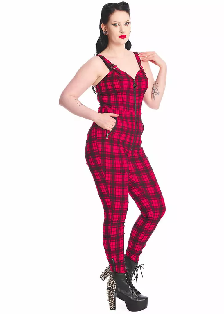 Banned Lenore Tartan 80's Jumpsuit Red New In 4 Banned Lenore Tartan 80's Jumpsuit Red New In