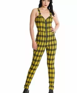 Banned Lenore Tartan 80's Jumpsuit Yellow New In