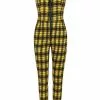 Banned Lenore Tartan 80's Jumpsuit Yellow New In