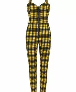 Banned Lenore Tartan 80's Jumpsuit Yellow New In
