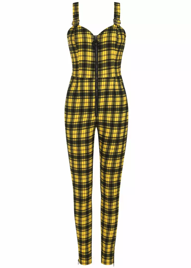 Banned Lenore Tartan 80's Jumpsuit Yellow New In 3 Banned Lenore Tartan 80's Jumpsuit Yellow New In