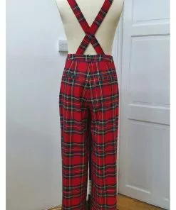 New In Banned Party Girl Tartan 60's Dungarees Red