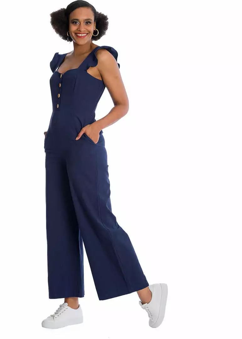 Banned Cute Culotte 60's Jumpsuit Navyblue New In 4 Banned Cute Culotte 60's Jumpsuit Navyblue New In