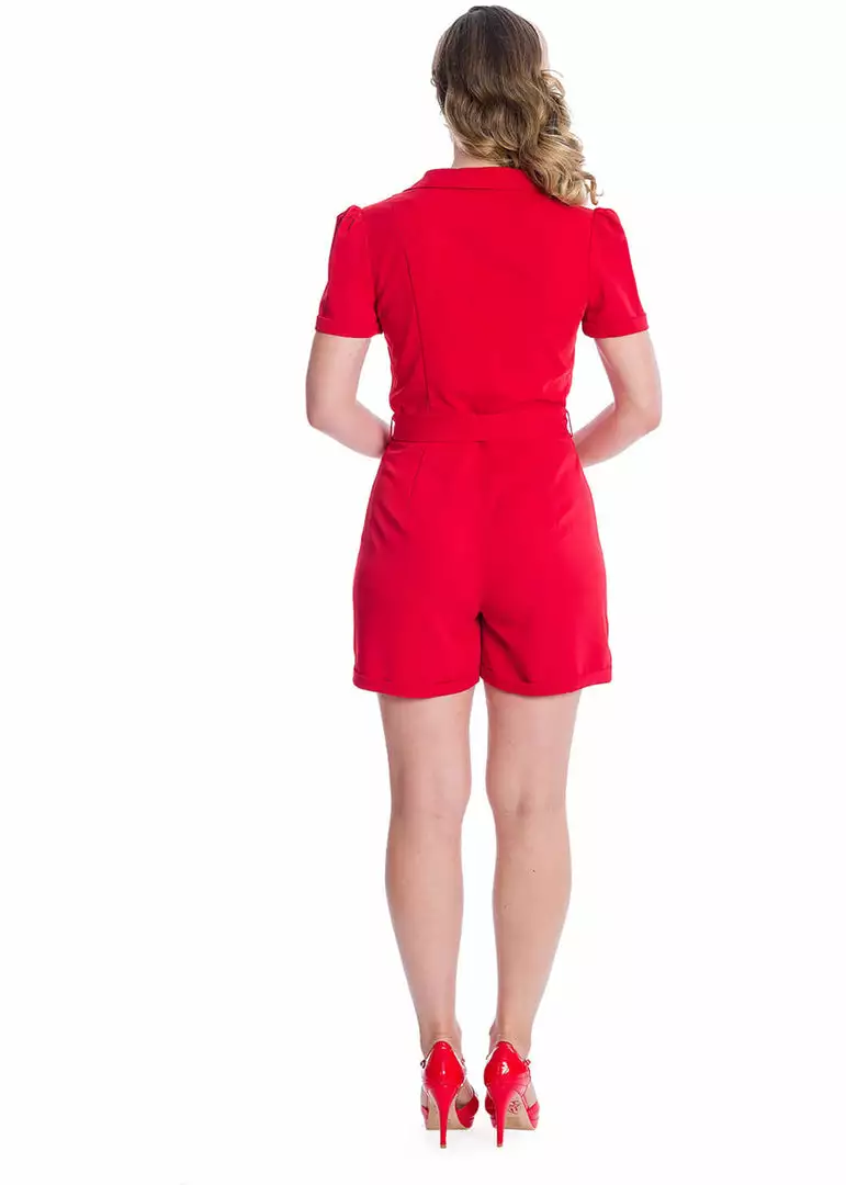New In Banned Women Rule 50's Playsuit Red 6 New In Banned Women Rule 50's Playsuit Red