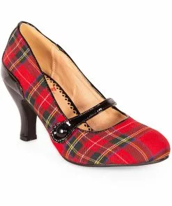 New In Banned Gene 40's Tartan Pumps Burgundy