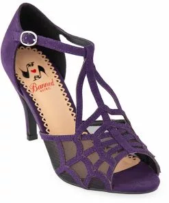 New In Banned Black Widow Spiderweb 50's Pumps Purple