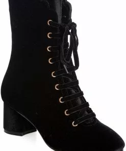 Banned It Takes Two Velvet 60's Boots Black