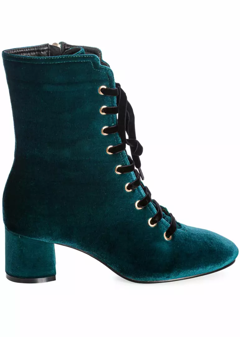 Banned It Takes Two Velvet 60's Boots Blue New In 6 Banned It Takes Two Velvet 60's Boots Blue New In