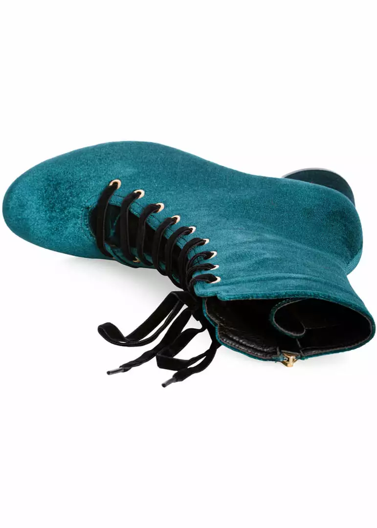 Banned It Takes Two Velvet 60's Boots Blue New In 4 Banned It Takes Two Velvet 60's Boots Blue New In