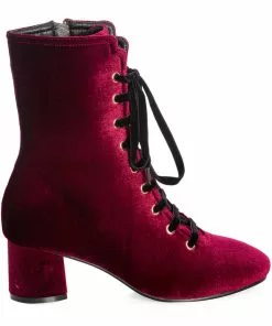 New In Banned It Takes Two Velvet 60's Boots Burgundy