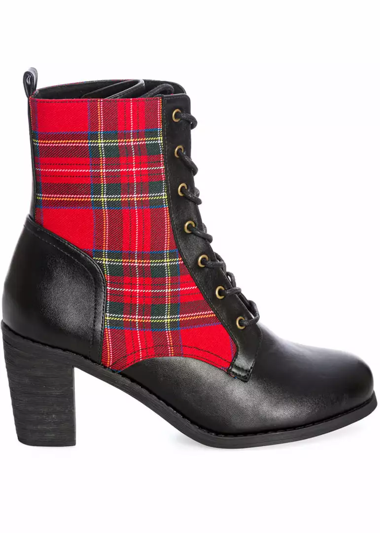 Banned Shake Your Booty Tartan 60's Ankle Boots Red 5 Banned Shake Your Booty Tartan 60's Ankle Boots Red