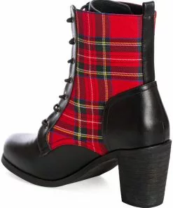 Banned Shake Your Booty Tartan 60's Ankle Boots Red