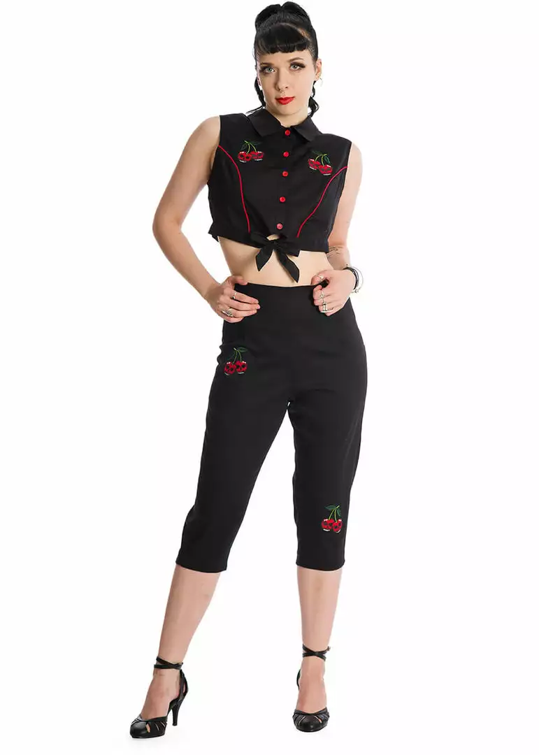 Banned Death By Skull Cherry 50's Blouse Black 6 Banned Death By Skull Cherry 50's Blouse Black